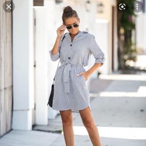 VICI- Davenport pocketed striped tie t-shirt dress